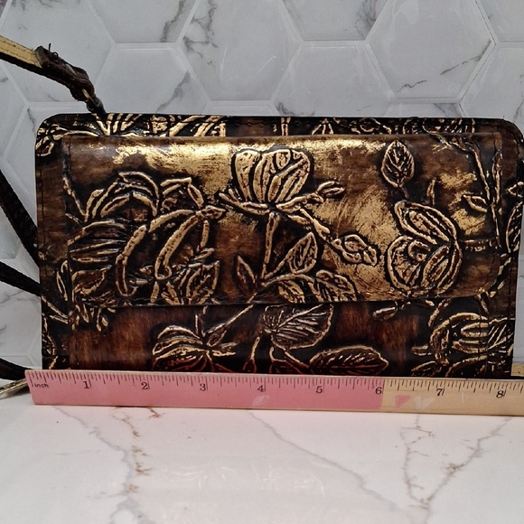 Patricia Nash AZARIO Metallic Embossed Leather Crossbody Clutch - Picture 12 of 15